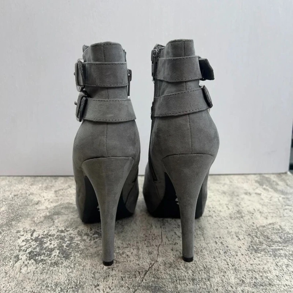 Women's Gray Suede Ankle Booties with Double Buckle - Picture 5 of 5